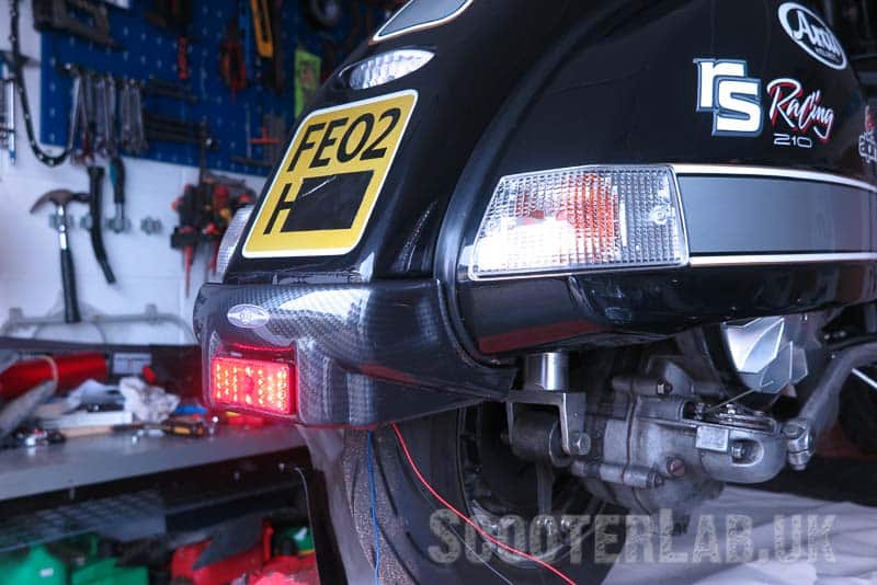 Vespa PX rear bumper with ultra-bright LED stop/tail light