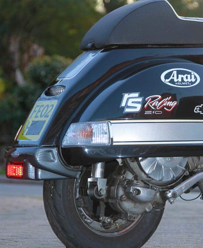 Vespa PX rear bumper with ultra-bright LED stop/tail light
